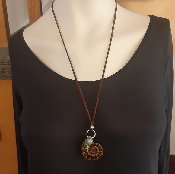 Handmade Ammonite/ Genuine Brown Leather Necklace- Ancient Earthy Vibes- - Picture 9 of 9